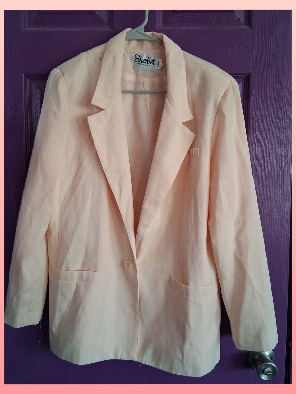 2 Piece Vintage Pale Peach Women's Blazer Jacket And Skirt Set